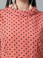 Kotty Polka Dot Printed High Neck Sleeveless Fit & Flare Midi Dress