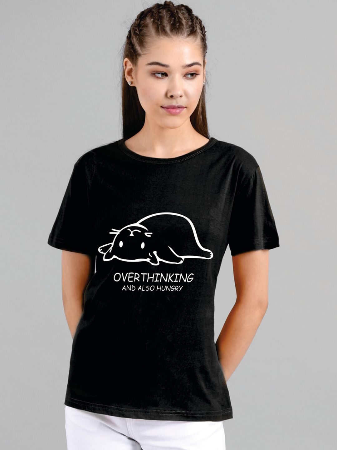 Kotty Women Black Printed Round Neck T-shirt