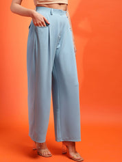 KOTTY BIZwear Women Relaxed Straight Fit Mid-Rise Easy Wash Pleated Parallel Trousers