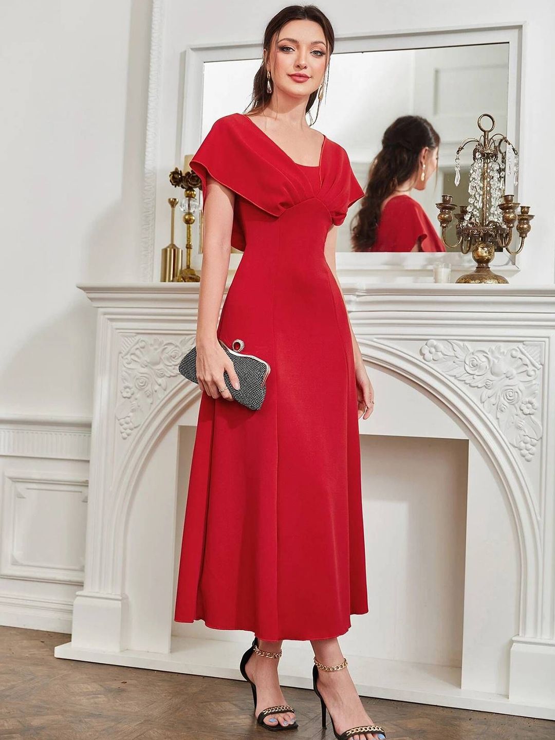 Kotty Women Solid Flared Sleeve Fit & Flare Maxi Dress