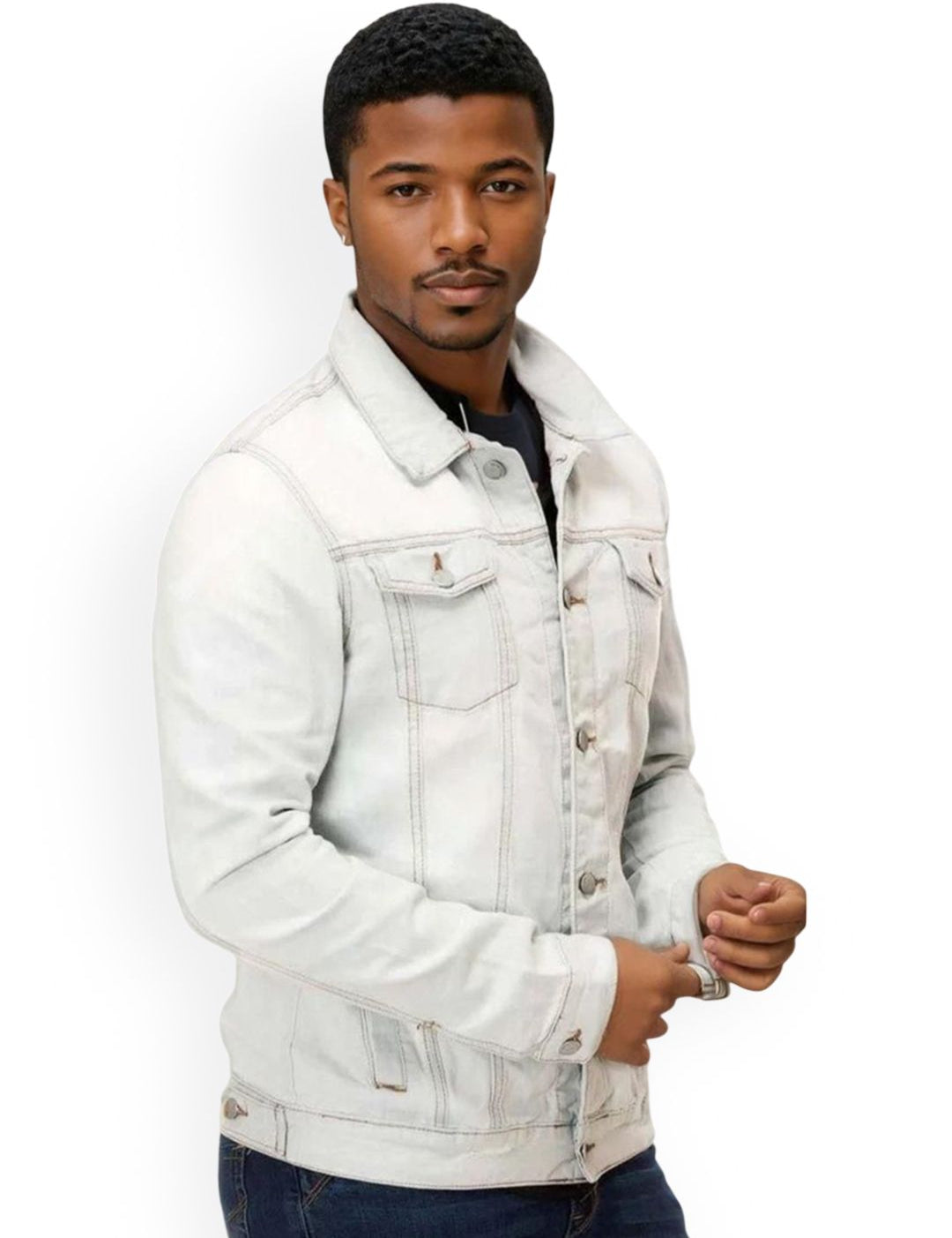 Kotty Men Spread Collar Solid Denim Jacket