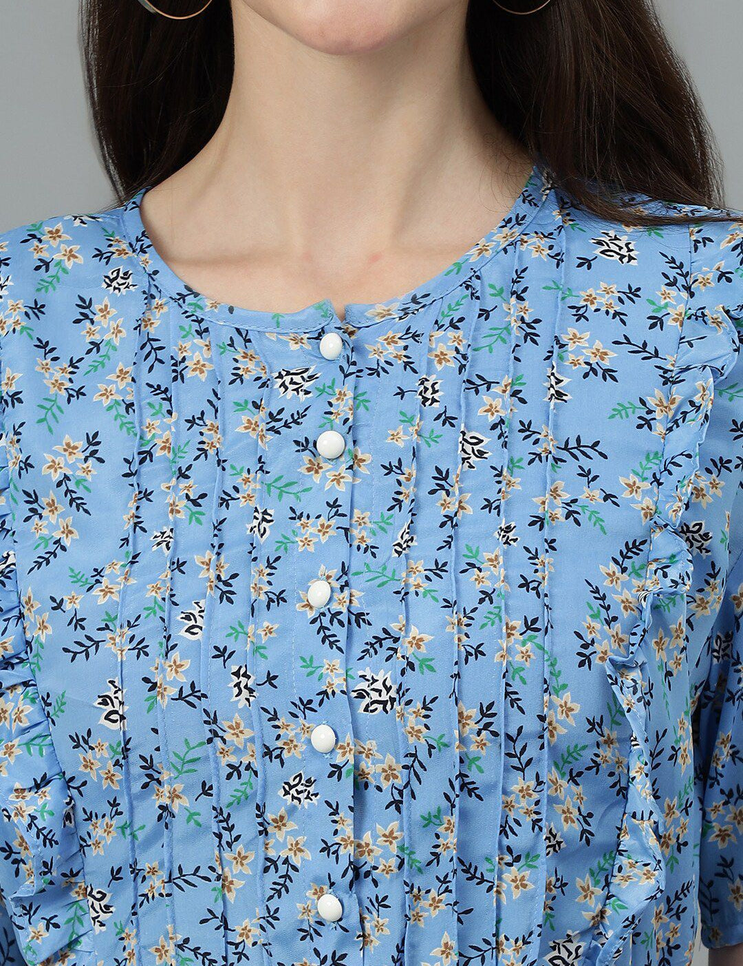 Kotty Blue Floral Printed Fit & Flare Midi Dress