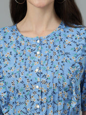 Kotty Blue Floral Printed Fit & Flare Midi Dress