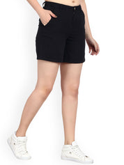Kotty Women Black Solid Regular Fit Regular Shorts