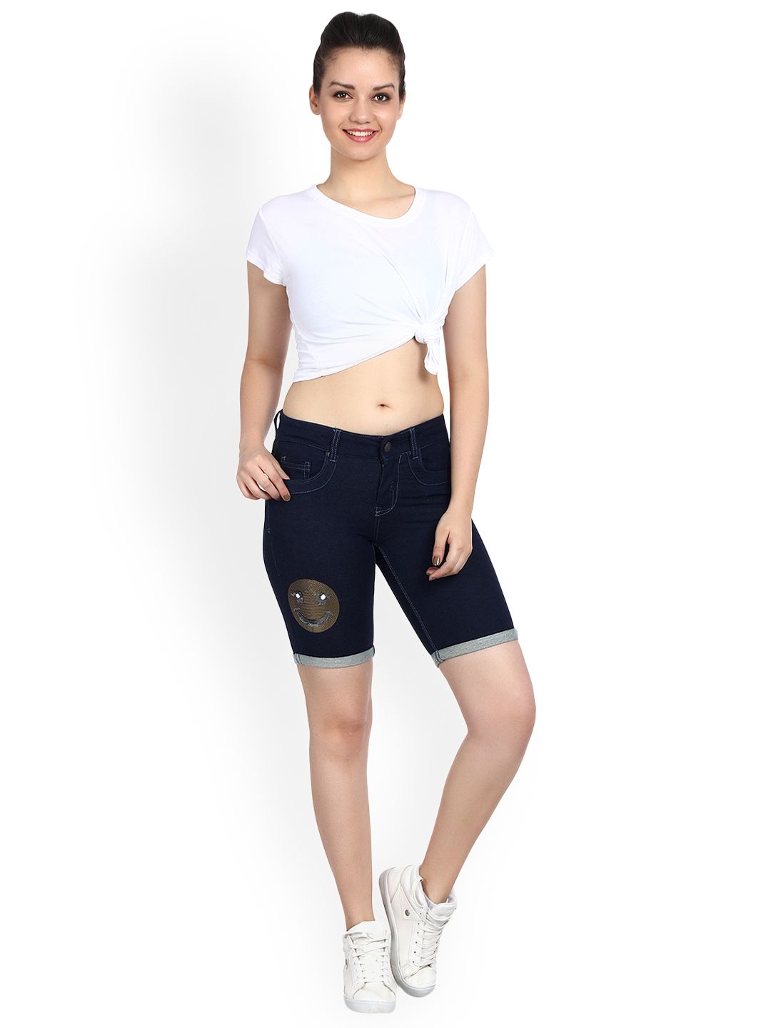 Kotty Women Blue Solid Regular Fit Denim Shorts