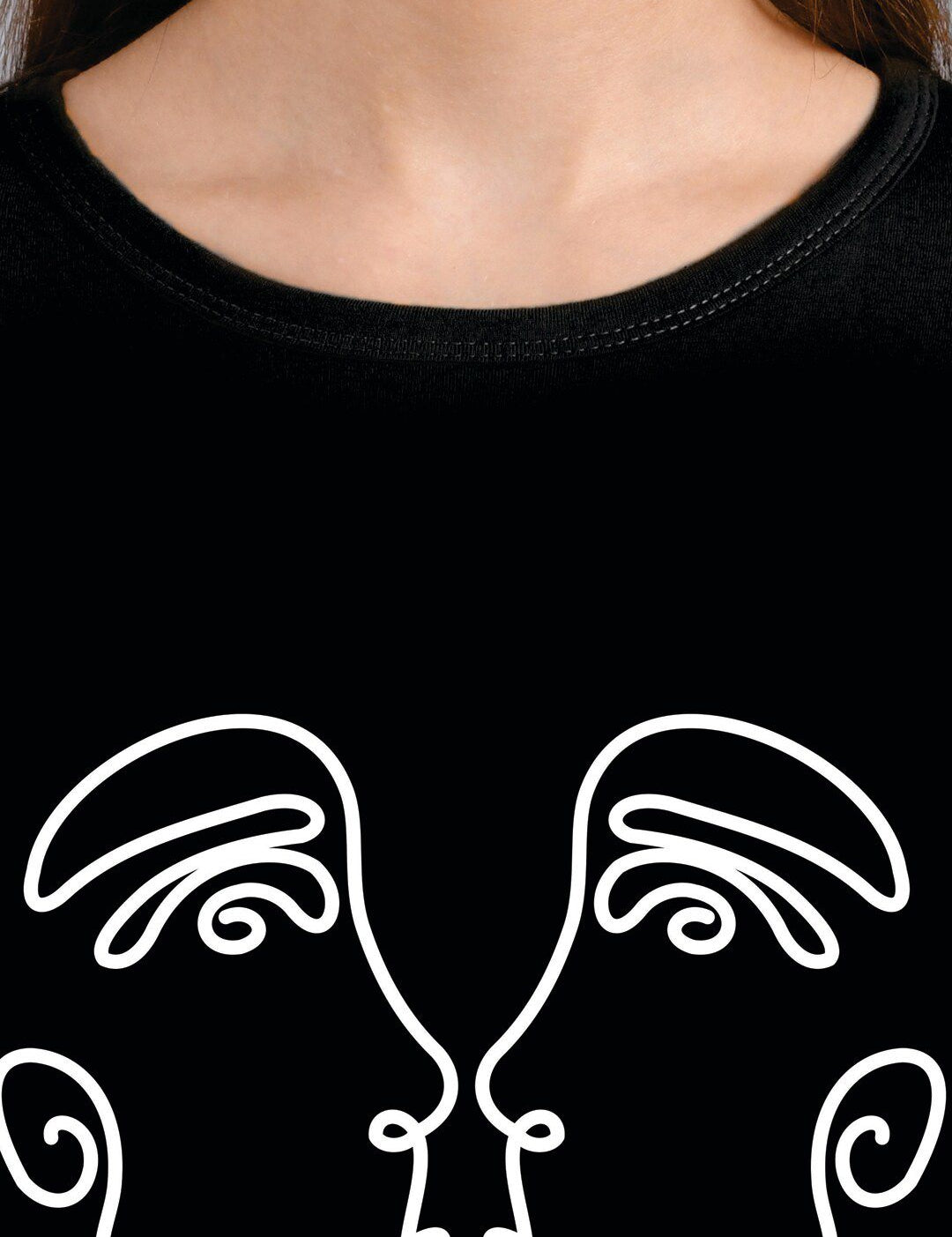 Kotty Women Black Printed Round Neck T-shirt