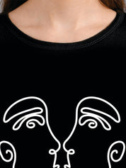 Kotty Women Black Printed Round Neck T-shirt
