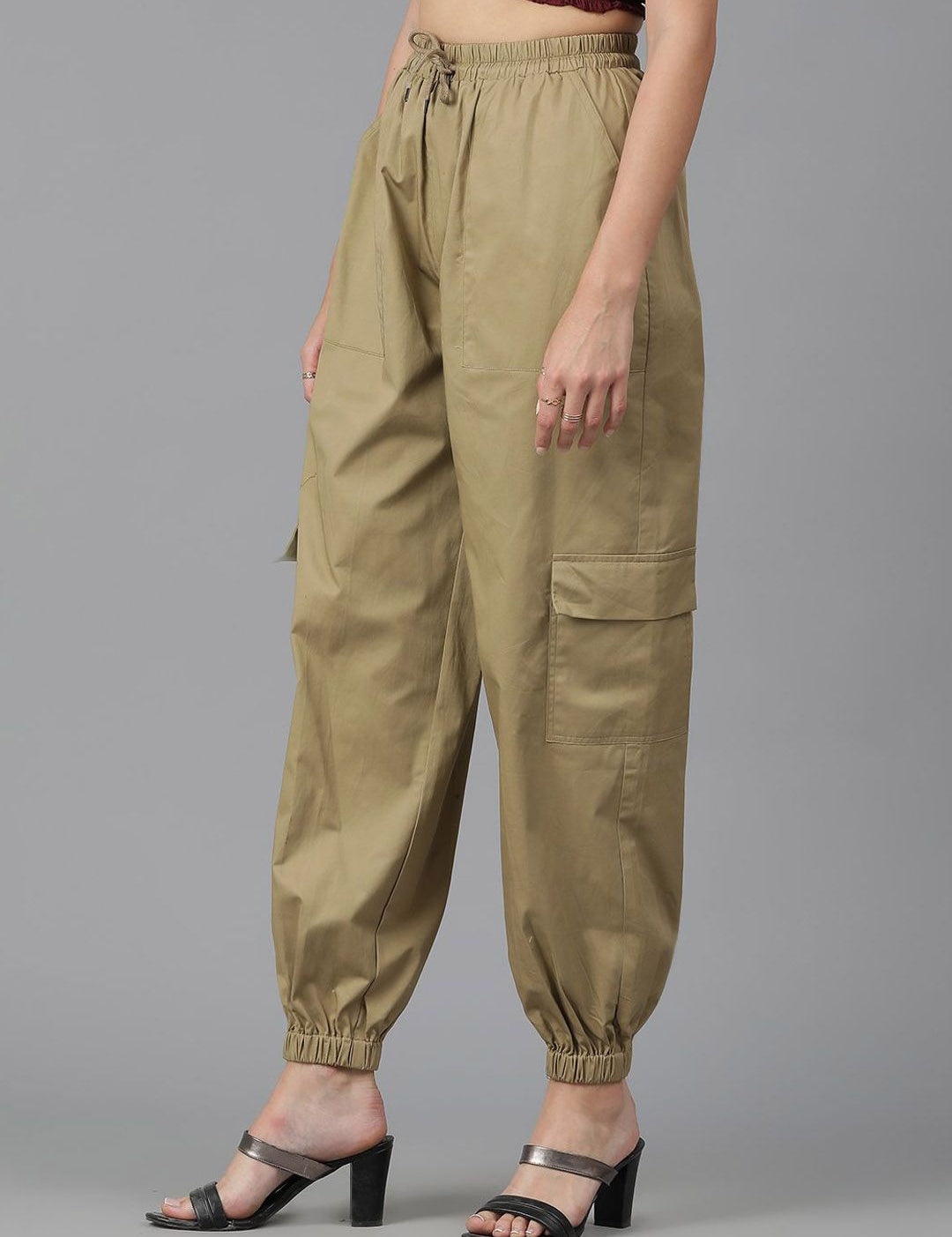 Kotty Women Brown High-Rise Easy Wash Cotton Joggers