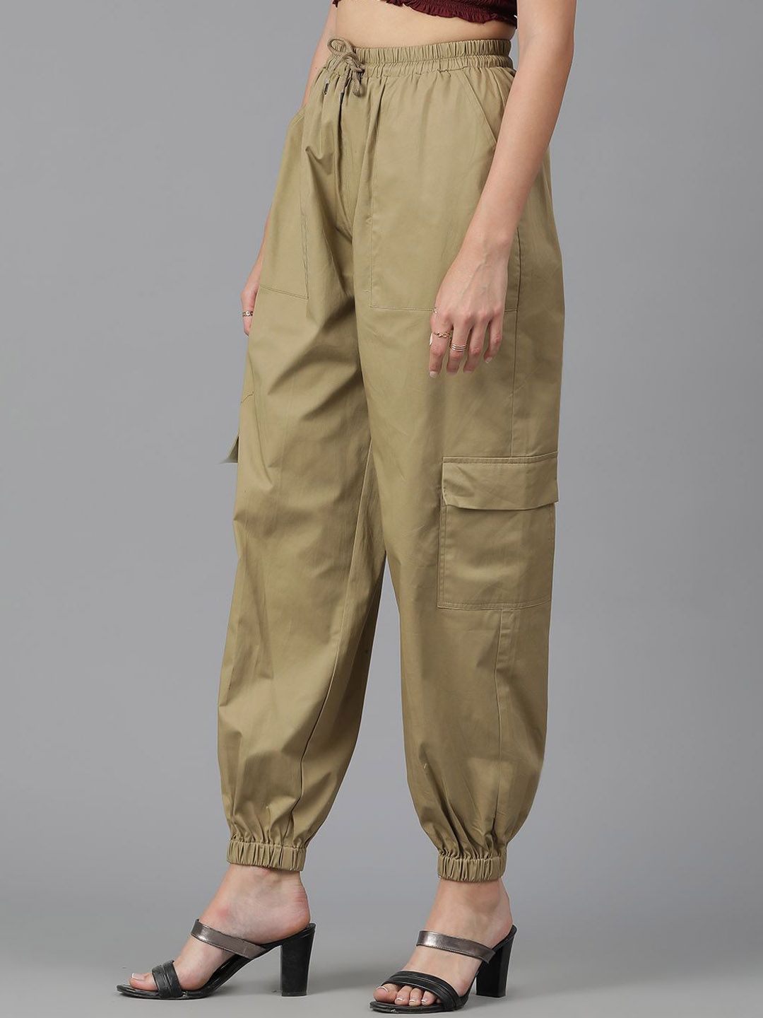 Kotty Women Brown High-Rise Easy Wash Cotton Joggers