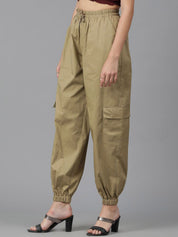 Kotty Women Brown High-Rise Easy Wash Cotton Joggers
