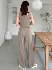 Kotty Brown Square Neck Sleeveless Top With Skirt 