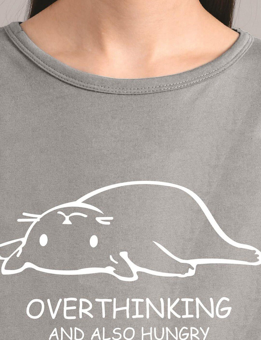 Kotty Women Grey Printed Round Neck T-shirt