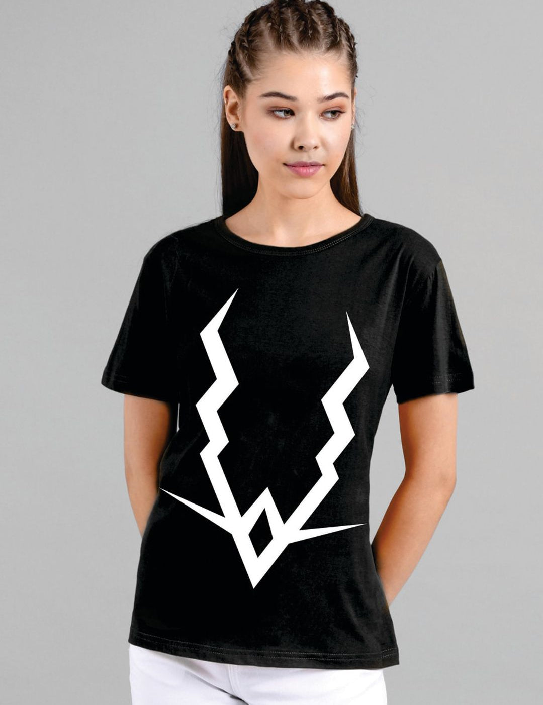 Kotty Women Black Printed Round Neck T-shirt