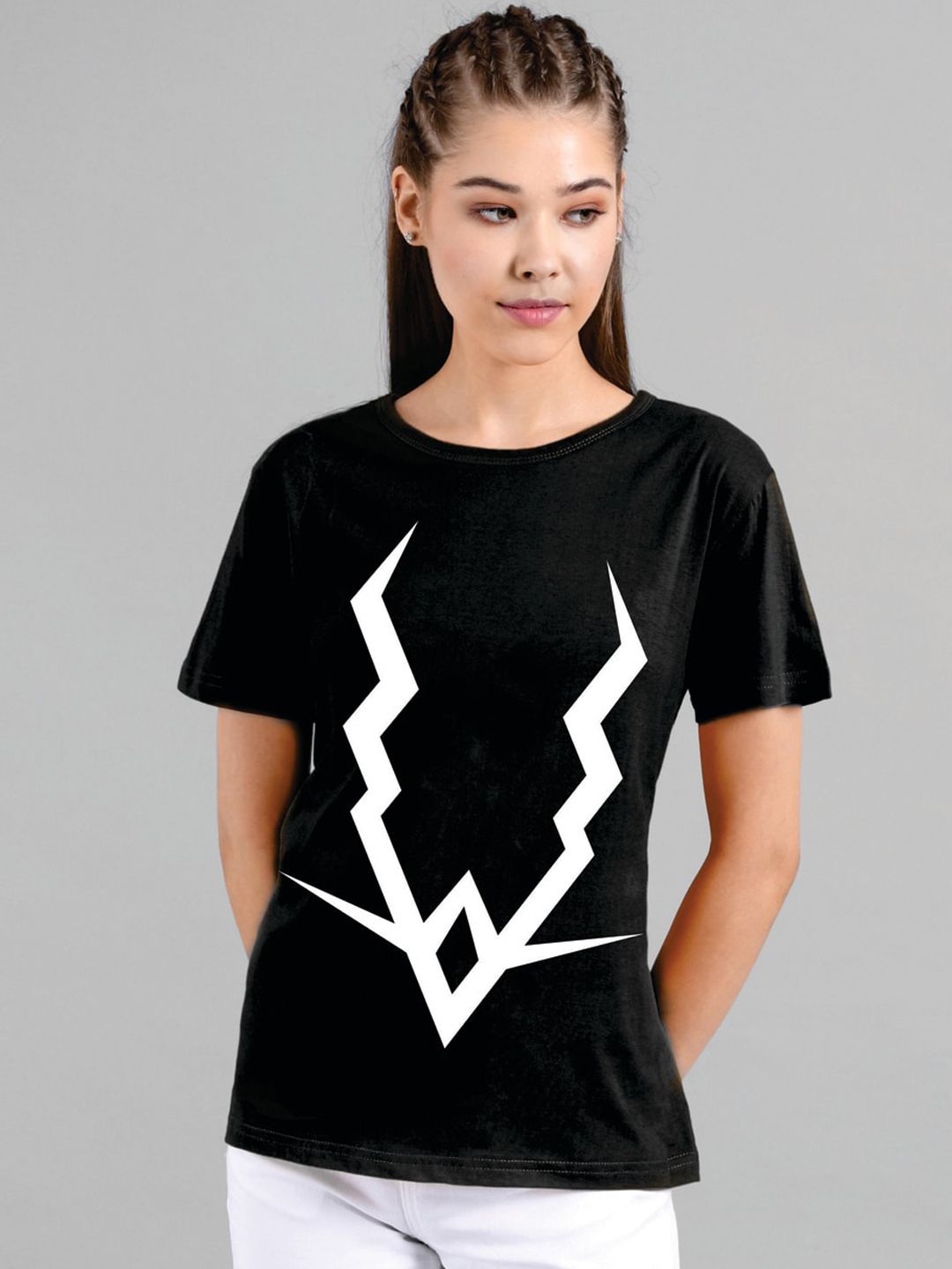 Kotty Women Black Printed Round Neck T-shirt