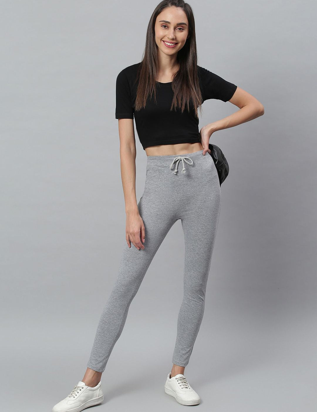 Kotty Women Grey Melange Solid Straight Fit Track Pants