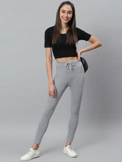 Kotty Women Grey Melange Solid Straight Fit Track Pants