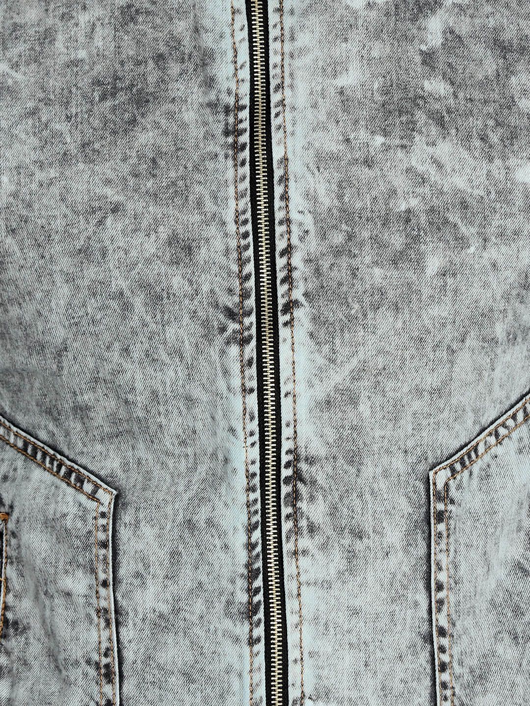 Kotty Men Charcoal Grey Solid Denim Jacket