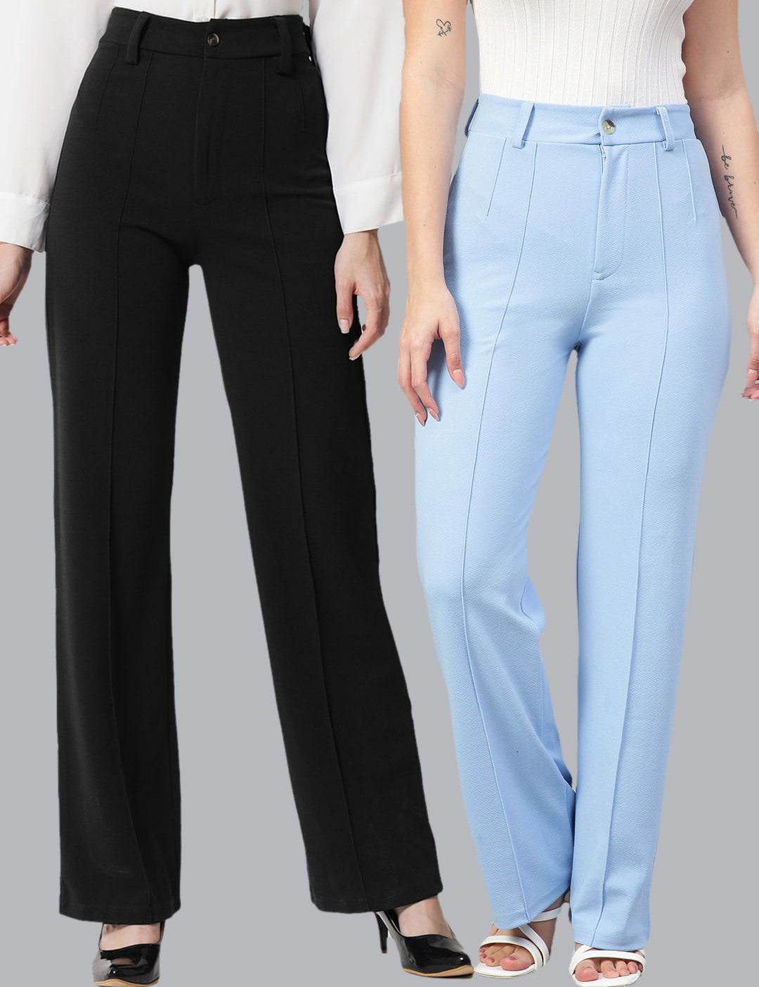 KOTTY BIZwear Women Pack Of 2 High-Rise Easy Wash Relaxed Straight Leg Parallel Trousers