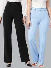 KOTTY BIZwear Women Pack Of 2 High-Rise Easy Wash Relaxed Straight Leg Parallel Trousers