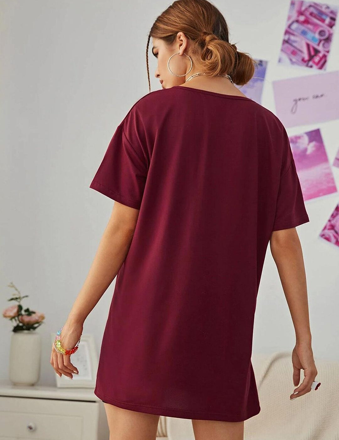Kotty Drop-Down Shoulder Sleeves Round Neck T-Shirt