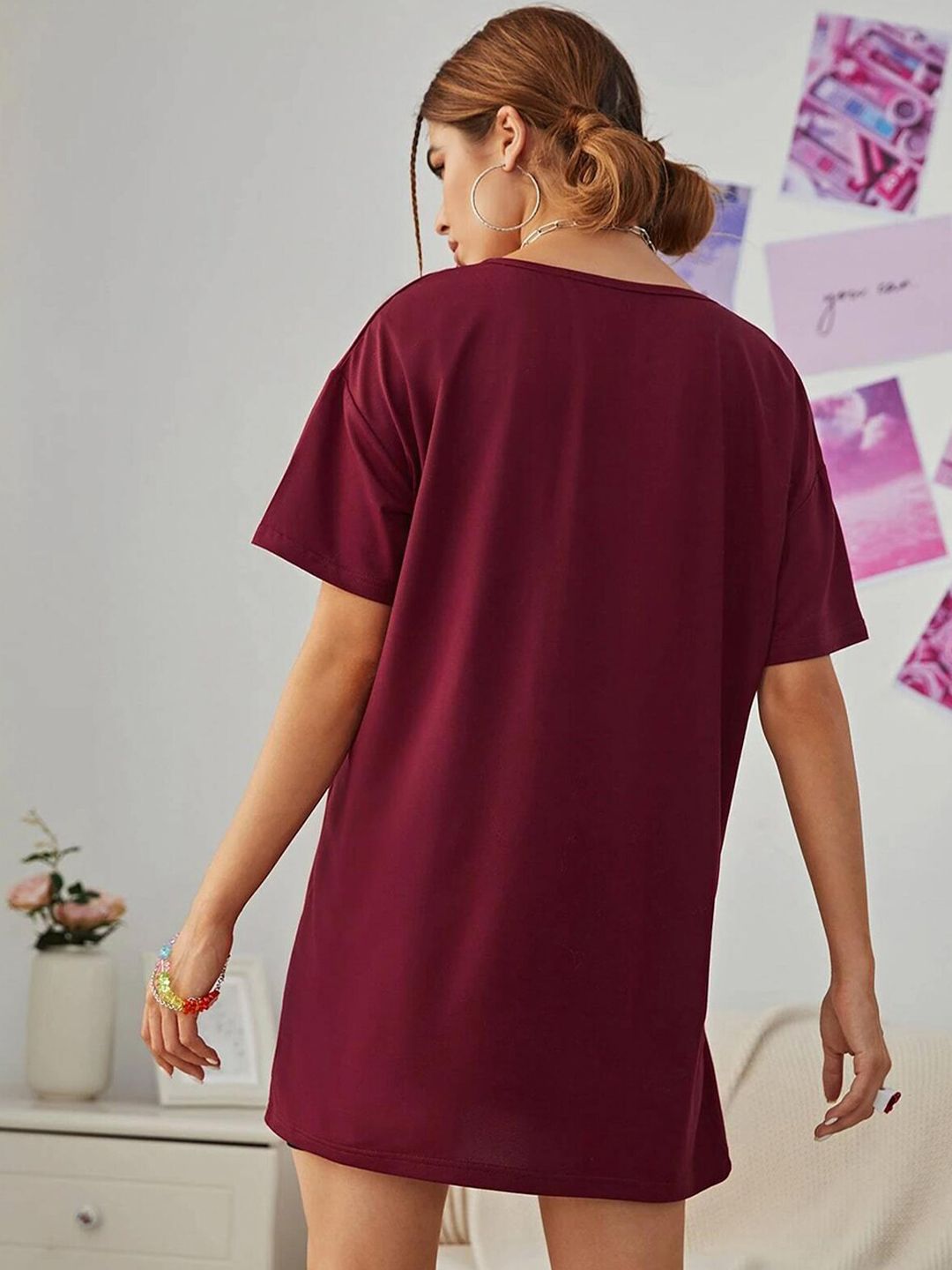 Kotty Drop-Down Shoulder Sleeves Round Neck T-Shirt