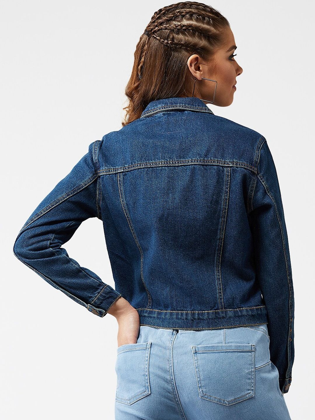 Kotty Women Navy Blue Solid Denim Jacket