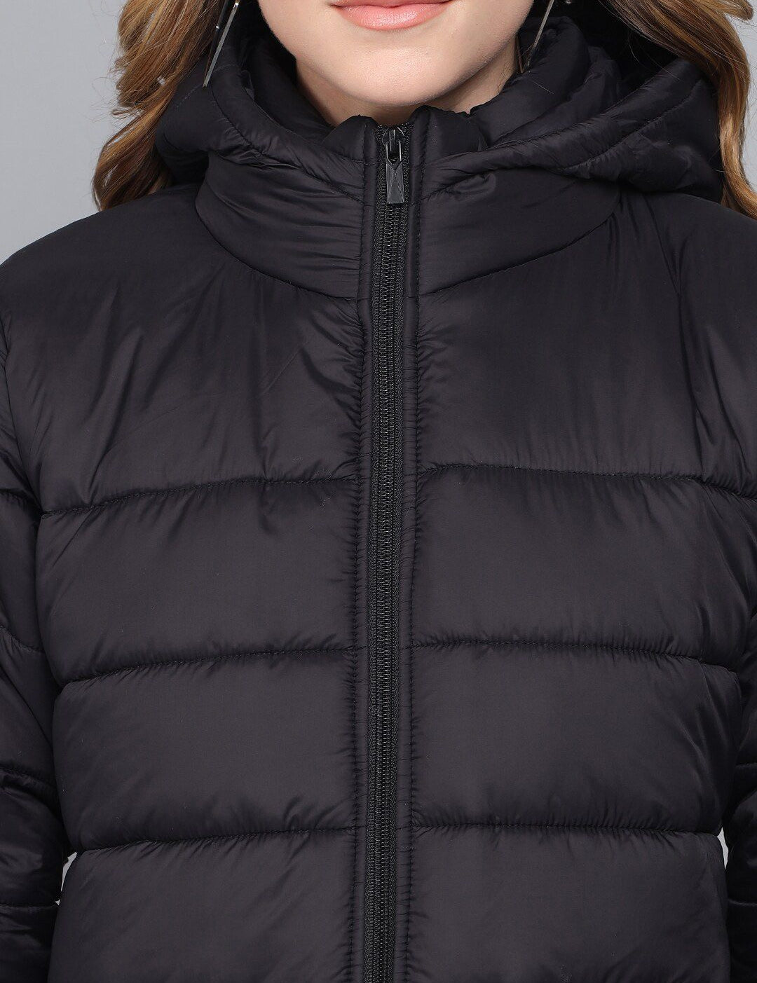 Kotty Women Black Longline Outdoor Puffer Jacket