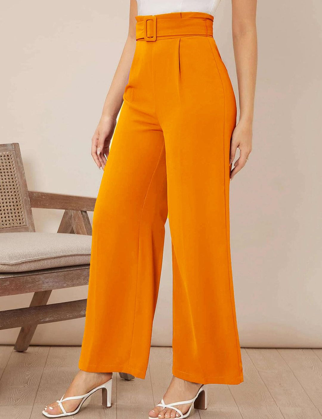 KOTTY BIZwear Women Relaxed Straight Fit High-Rise Easy Wash Pleated Parallel Trouser