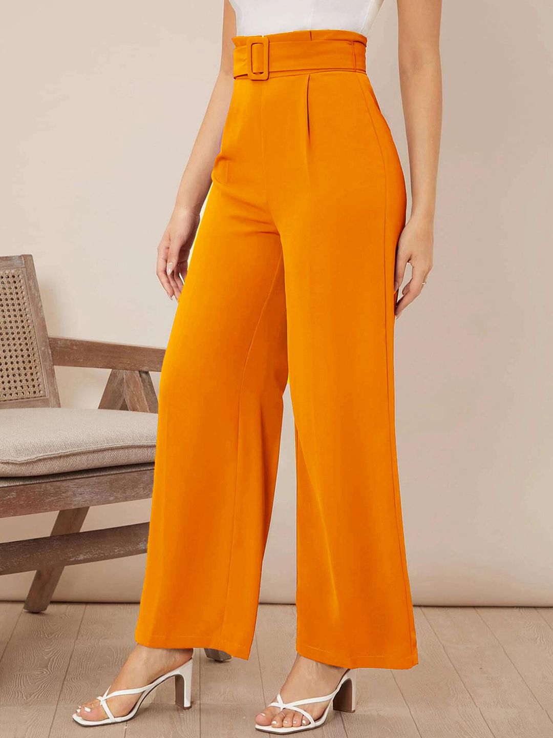 KOTTY BIZwear Women Relaxed Straight Fit High-Rise Easy Wash Pleated Parallel Trouser