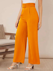 KOTTY BIZwear Women Relaxed Straight Fit High-Rise Easy Wash Pleated Parallel Trouser