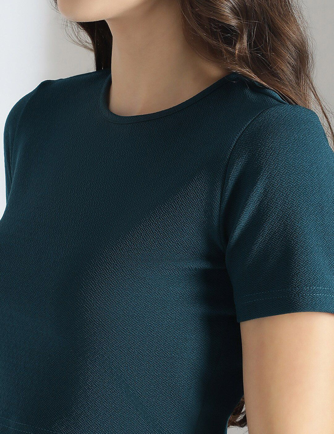 Stylecast X KOTTY Basics Teal Green Crop Top With Trousers