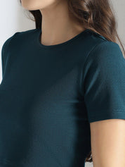 Stylecast X KOTTY Basics Teal Green Crop Top With Trousers