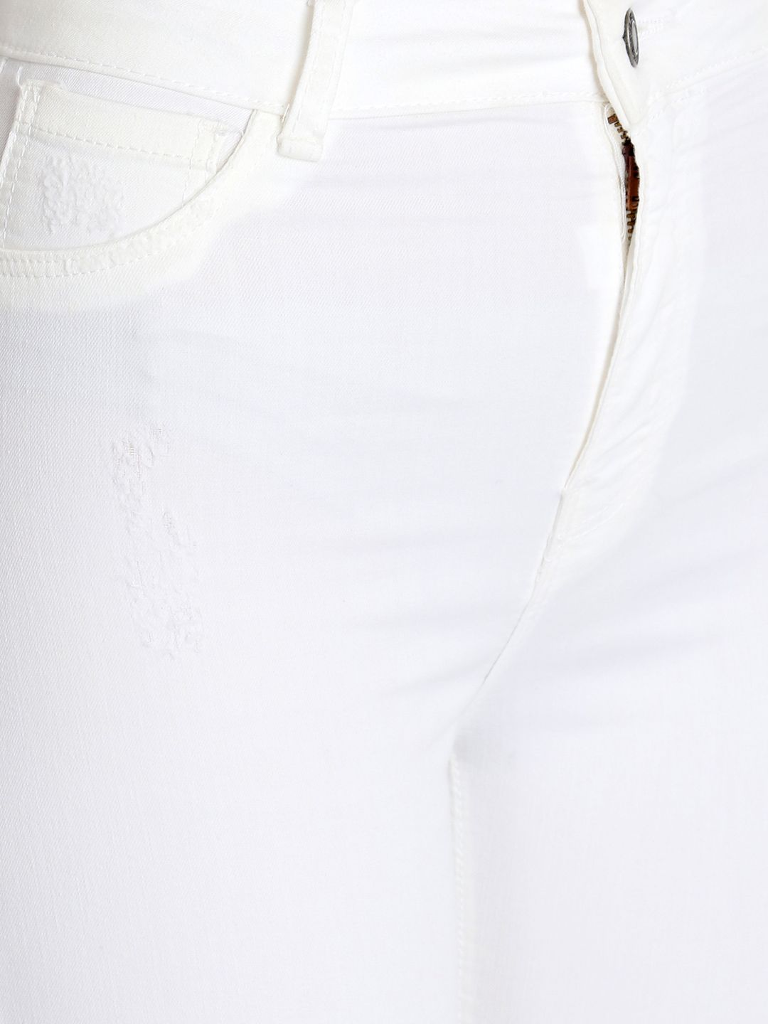 Kotty Women White Skinny Fit High-Rise Slash Knee Stretchable Jeans