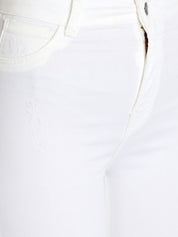 Kotty Women White Skinny Fit High-Rise Slash Knee Stretchable Jeans