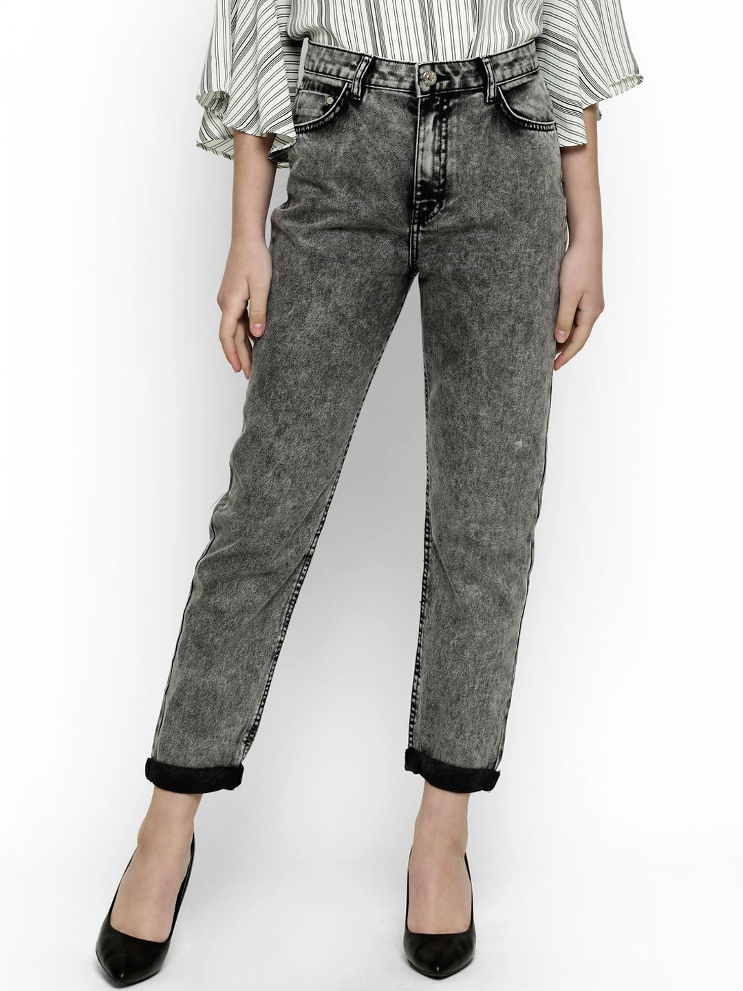 Kotty Women Grey Boyfriend Fit High-Rise Clean Look Jeans