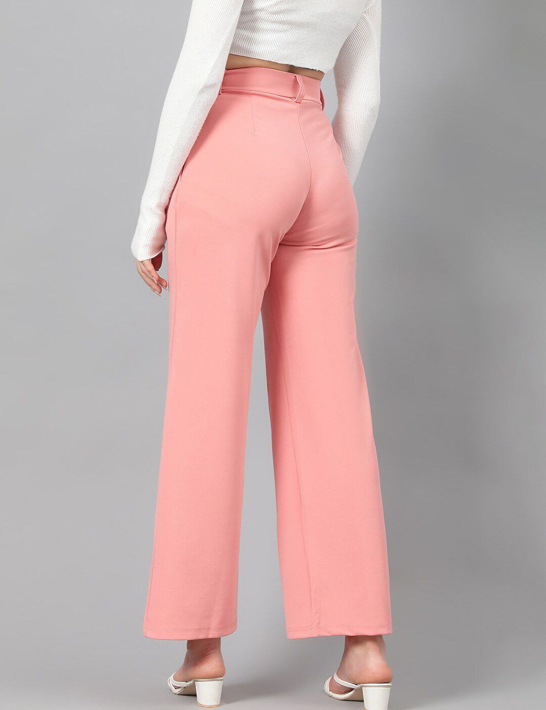 Kotty Women Pink Relaxed Straight Leg Fit High-Rise Easy Wash Parallel Trousers