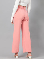 Kotty Women Pink Relaxed Straight Leg Fit High-Rise Easy Wash Parallel Trousers
