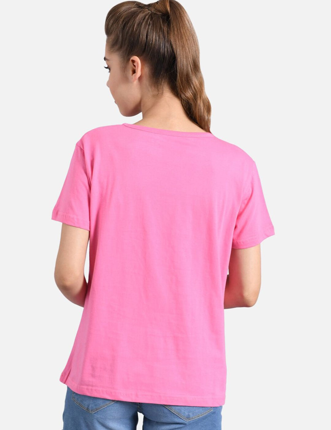 Kotty Women Pink Printed Round Neck T-shirt