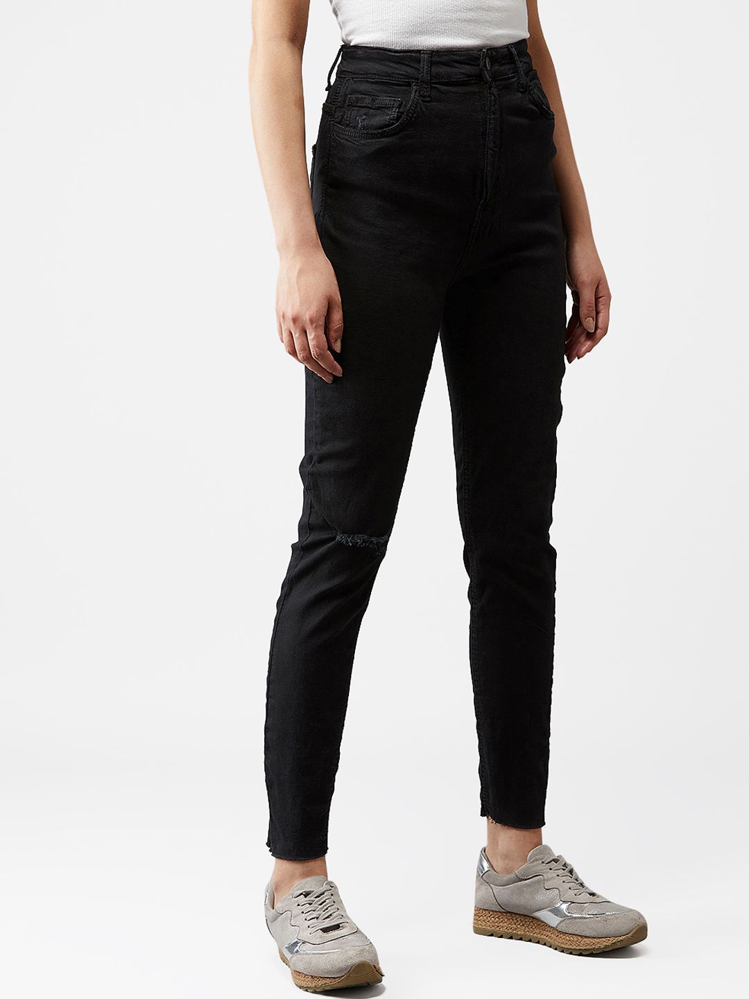 Kotty Women Black Skinny Fit High-Rise Mildly Distressed Jeans
