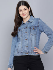 Kotty Women Blue Washed Lightweight Denim Jacket