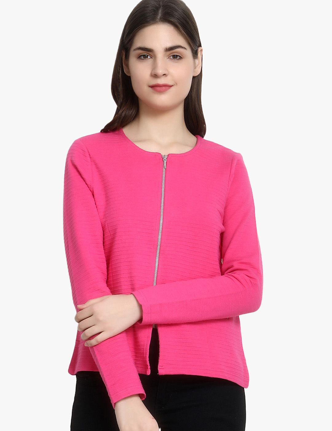 Kotty Women Pink Self Design Lightweight Tailored Jacket