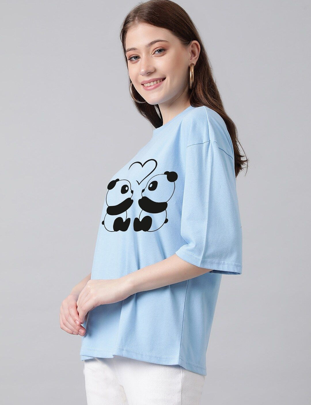 KOTTY Basics Panda Printed Oversized T-shirt