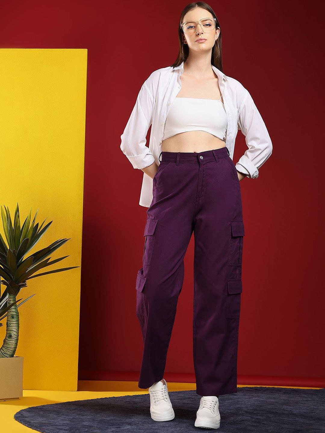 Kotty Women Regular Fit High-Rise Cargos Trouser