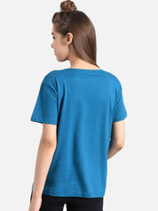 Kotty Women Blue & White Printed Round Neck T-shirt