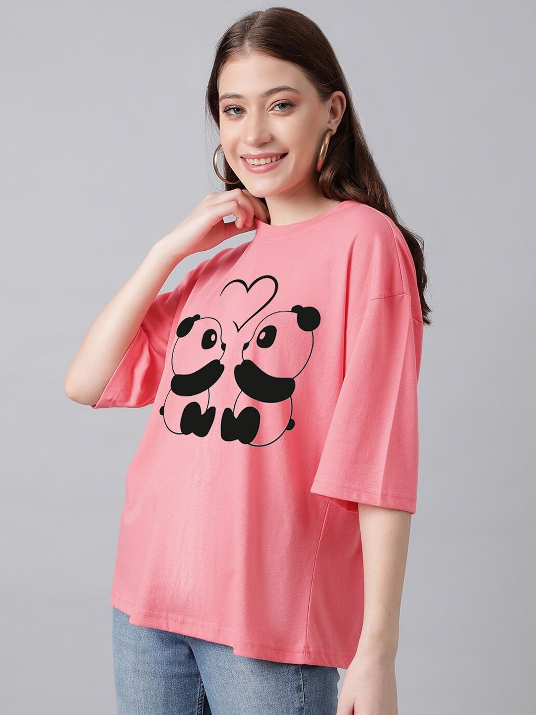 Kotty Graphic Printed Round Neck Drop-Shoulder Sleeves Oversized Fit Cotton T-Shirt