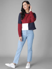Kotty Women Maroon & White Colourblocked Sweatshirt