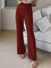 Kotty Women Brown Relaxed Straight Leg Straight Fit High-Rise Easy Wash Pleated Trousers