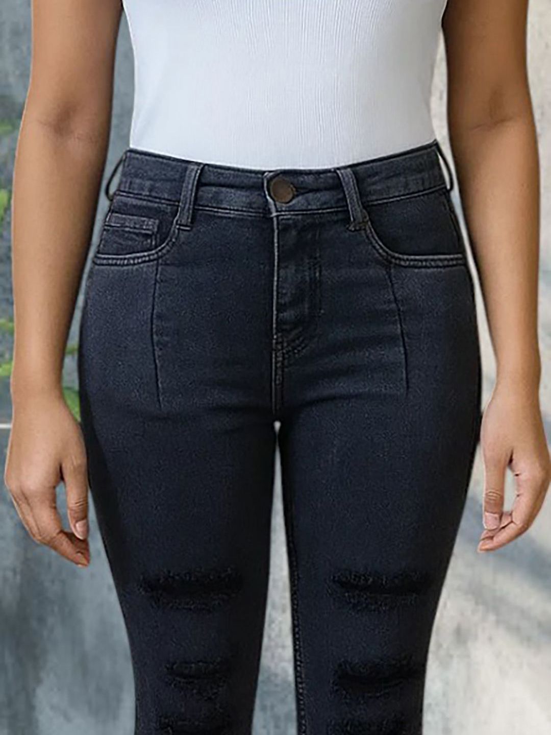 Kotty Women Bootcut High Rise Mildly Distressed Light Fade Stretchable Jeans