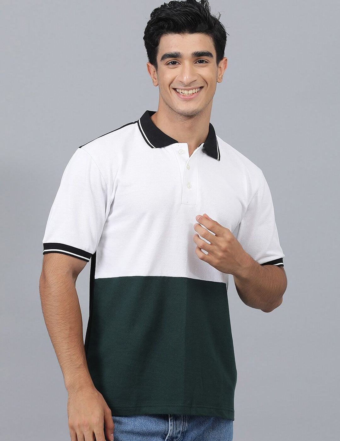 Kotty Colourblocked Polo Collar Cotton T-shirt