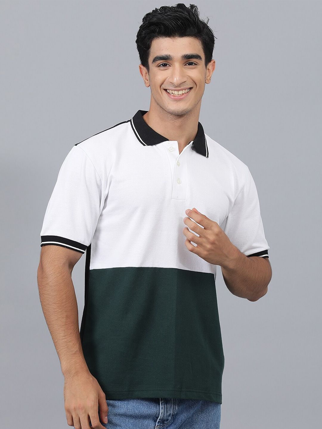 Kotty Colourblocked Polo Collar Cotton T-shirt